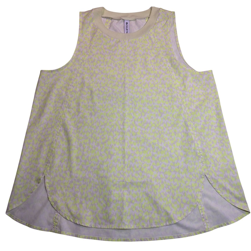 Athleta Tank Top Women's Lime Green Excellent Leopard Print Tulip Hem L